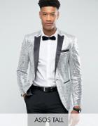 Asos Tall Skinny All Over Sequin Blazer - Silver