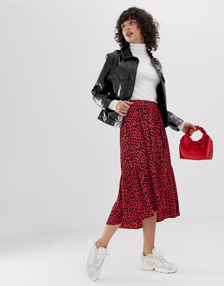 Pieces Bright Leopard Print Wrap Midi Skirt - Multi