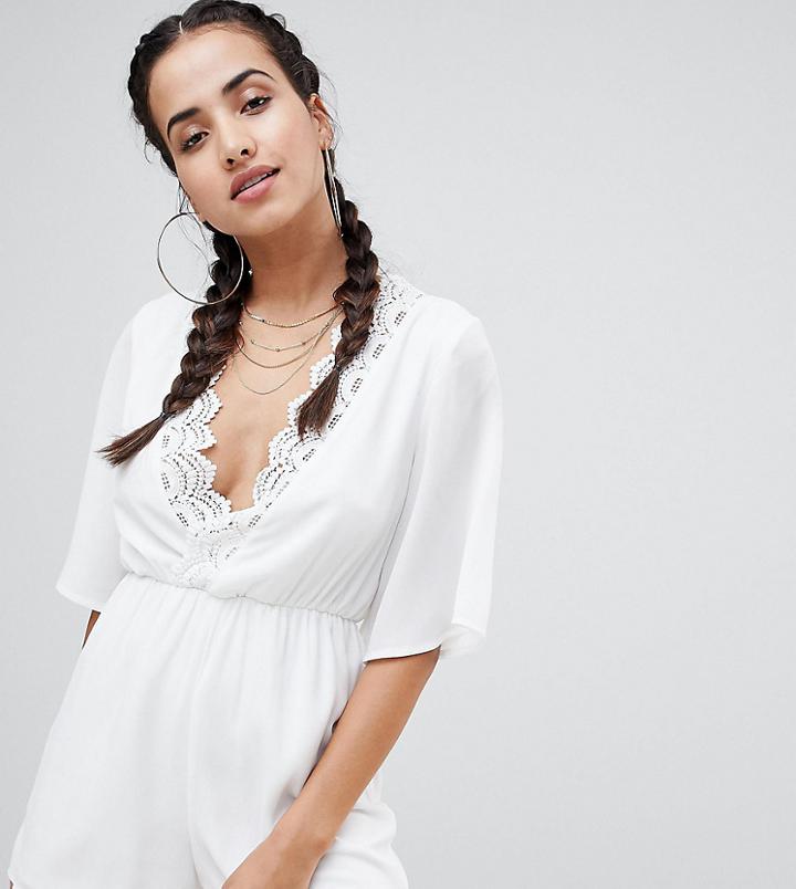 Prettylittlething Crochet Trim Romper - White