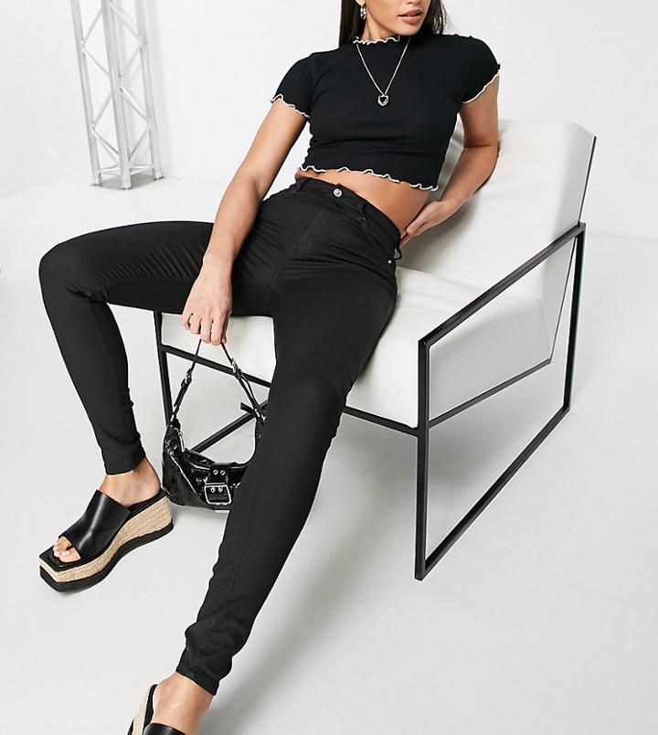 Topshop Tall Jamie Coated Jean In Black