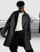 Asos Design Heavyweight Trench Coat In Faux Leather-black