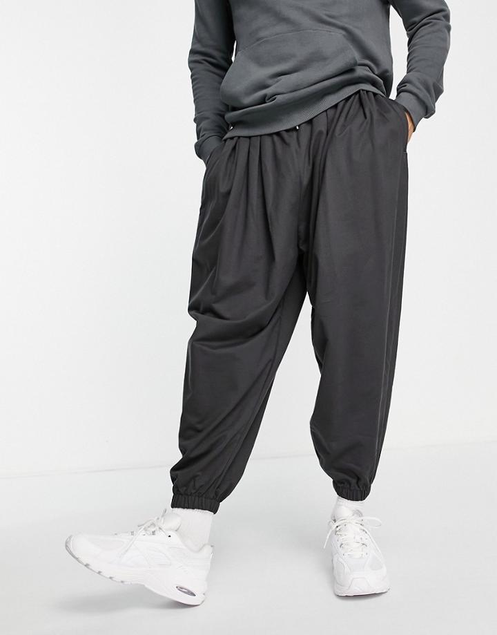Asos Design Super Oversized Sweatpants With Deep Rib Cuff In Washed Black - Part Of A Set