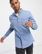 Asos Design Stretch Slim Denim Shirt In Bleach Wash-blues