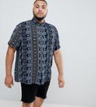 Asos Design Plus Regular Fit Paisley Printed Shirt In Blue - Blue