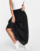Asos Design Maxi Skirt In Crinkle With Shirred Panel In Black
