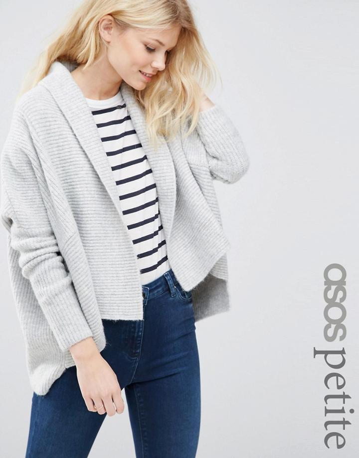 Asos Petite Boxy Cardigan In Chunky Rib - Gray