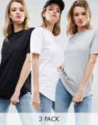 Asos Ultimate Curved Hem Boyfriend 3 Pack T-shirt - Multi