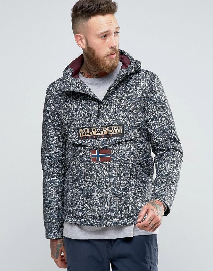 Napapijri Overhead Hooded Jacket Padded All Over Print - Blue