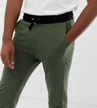 Asos Design Tall Skinny Sweatpants In Khaki Interest Fabric With Contrast Waistband And Cuffs-green