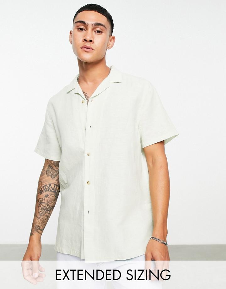 Asos Design Relaxed Linen Shirt With Revere Collar In Light Green