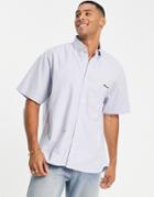 Abercrombie & Fitch Short Sleeve Script Logo Oxford Shirt In Blue