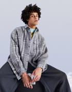 Asos Design Boxy Oversized Shirt In Gray Brushed Wool Plaid