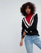 Asos Sweater With High Neck And Chevron Detail - Multi