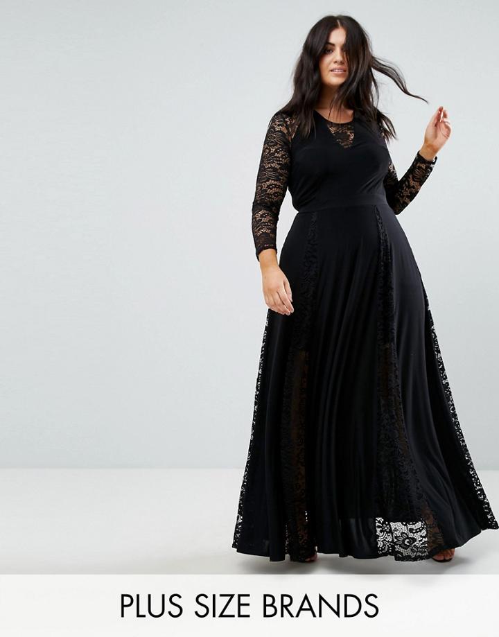 Club L Plus Lace Insert Maxi Dress - Black