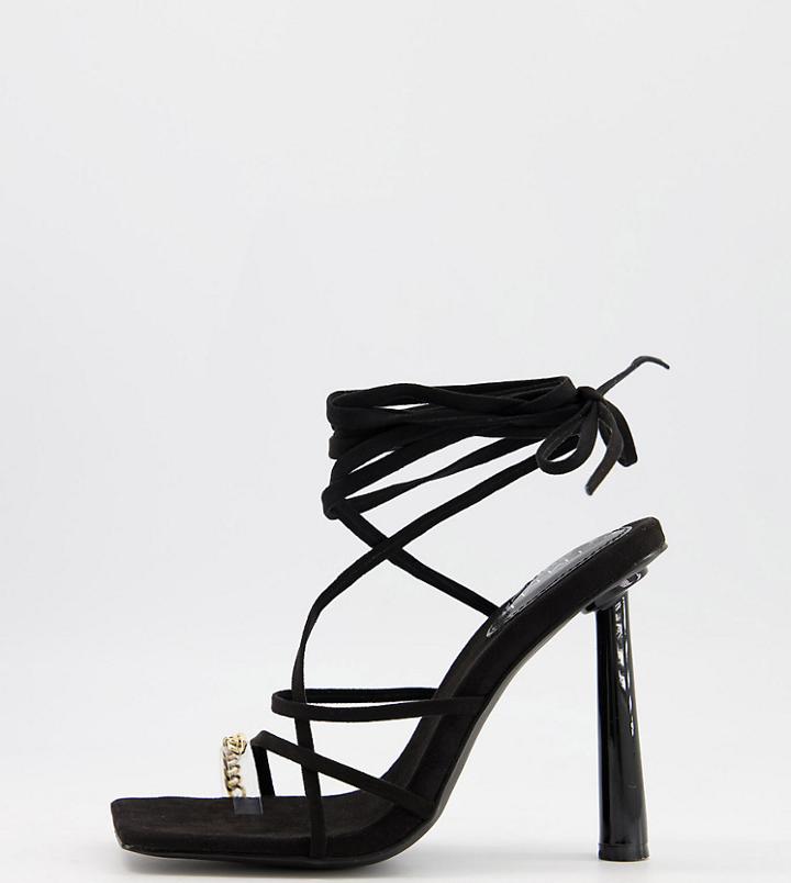 Simmi London Wide Fit Baylee Heeled Sandals With Toe Ring Detail In Black