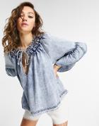 We The Free By Free People Ainsley Smock Top In Washed Denim-blues
