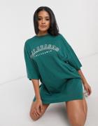 Asos Design Oversized T-shirt Dress With 'calabasas' Print In Sage Green