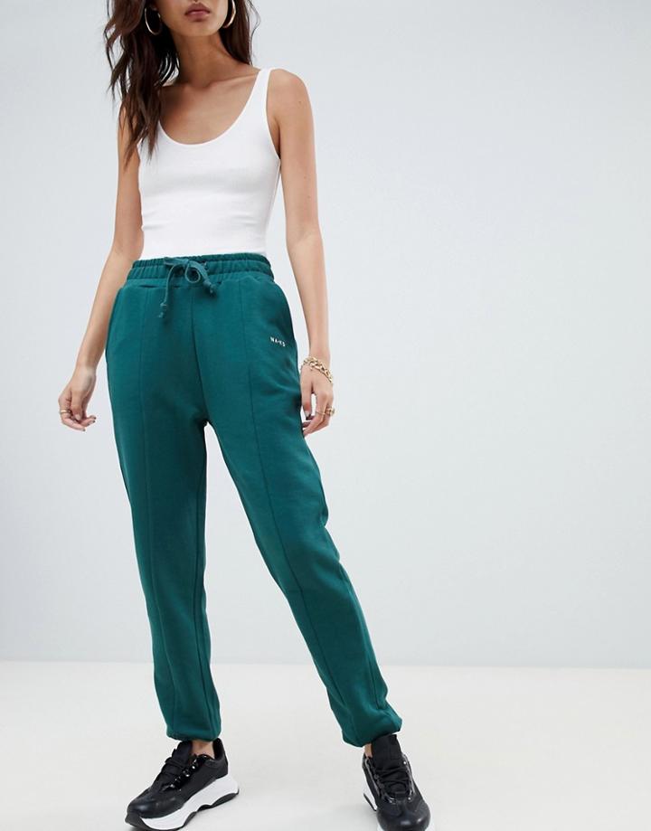 Na-kd Logo Panel Sweatpants In Bottle Green - Green