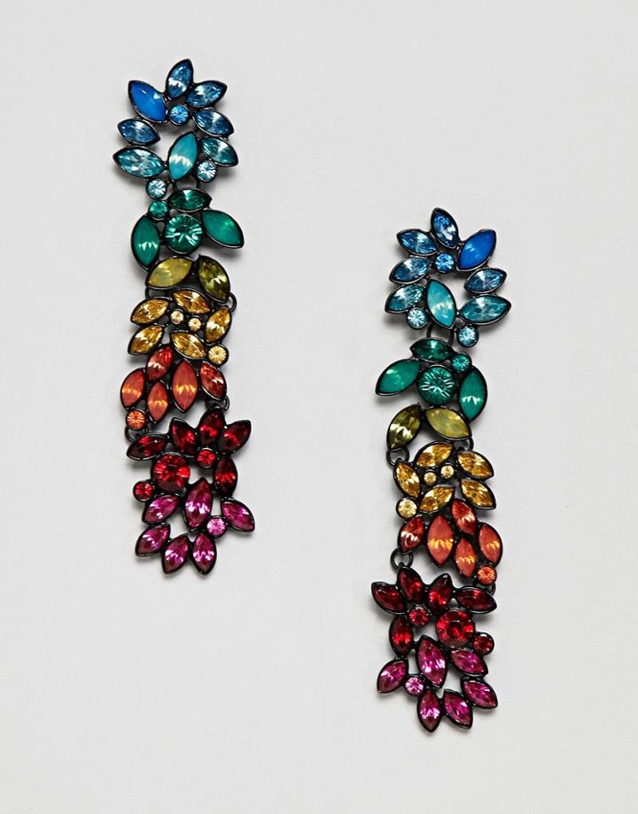 Stradivarius Rainbow Strass Drop Earrings - Black