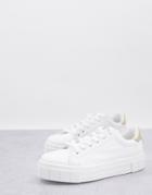 Miss Selfridge Tilly Lace Up Sneakers With Gold Tab In White
