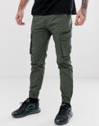 River Island Slim Fit Cargo Pants In Khaki - Green