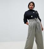 River Island Plus Wide Leg Pants With Tie Front In Check - Multi