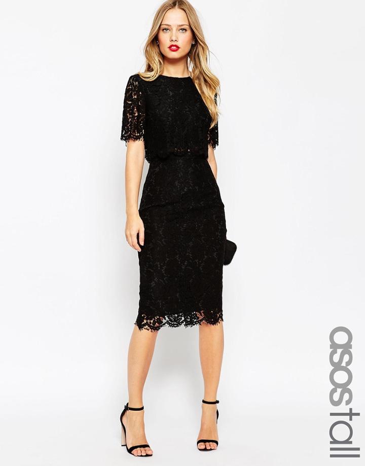 Asos Tall Lace Crop Top Midi Pencil Dress - Pink