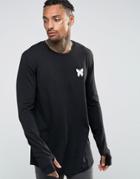 Good For Nothing Long Sleeve Tee With Small Logo - Black