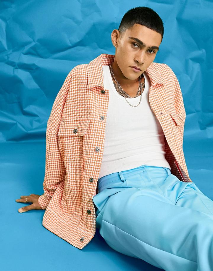 Asos Design Oversized Jacket In Orange Check
