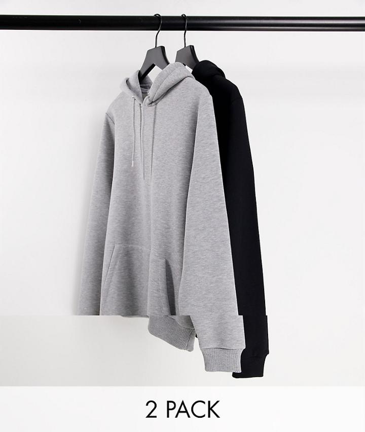 Asos Design Hoodie 2 Pack In Black / Gray Heather-multi