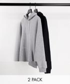Asos Design Hoodie 2 Pack In Black / Gray Heather-multi