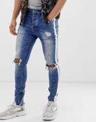 Sixth June Super Skinny Jeans In Light Wash With Side Taping - Blue