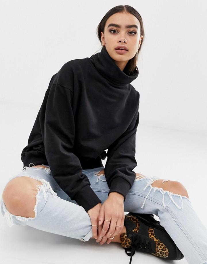 Asos Design Cozy High Neck Sweat In Black - Black