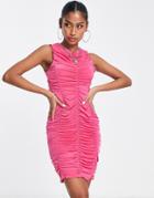 I Saw It First Ruched Body-conscious Midi Dress In Hot Pink