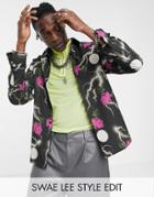 Asos Design Monsters Halloween Regular Fit Shirt In Wolfman Print-black