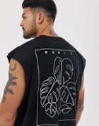Asos Design Oversized Sleeveless T-shirt With Line Drawing Back Print - Black