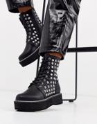 Asos Design Alva Chunky Lace Up Boots With Studs-black
