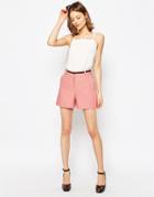Asos Tailored Linen Short With Belt - Cosmetic Pink