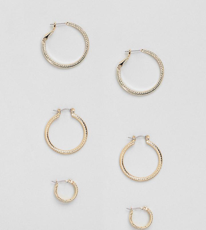Asos Design Pack Of 3 Vintage Style Etched Hoop Earrings - Gold