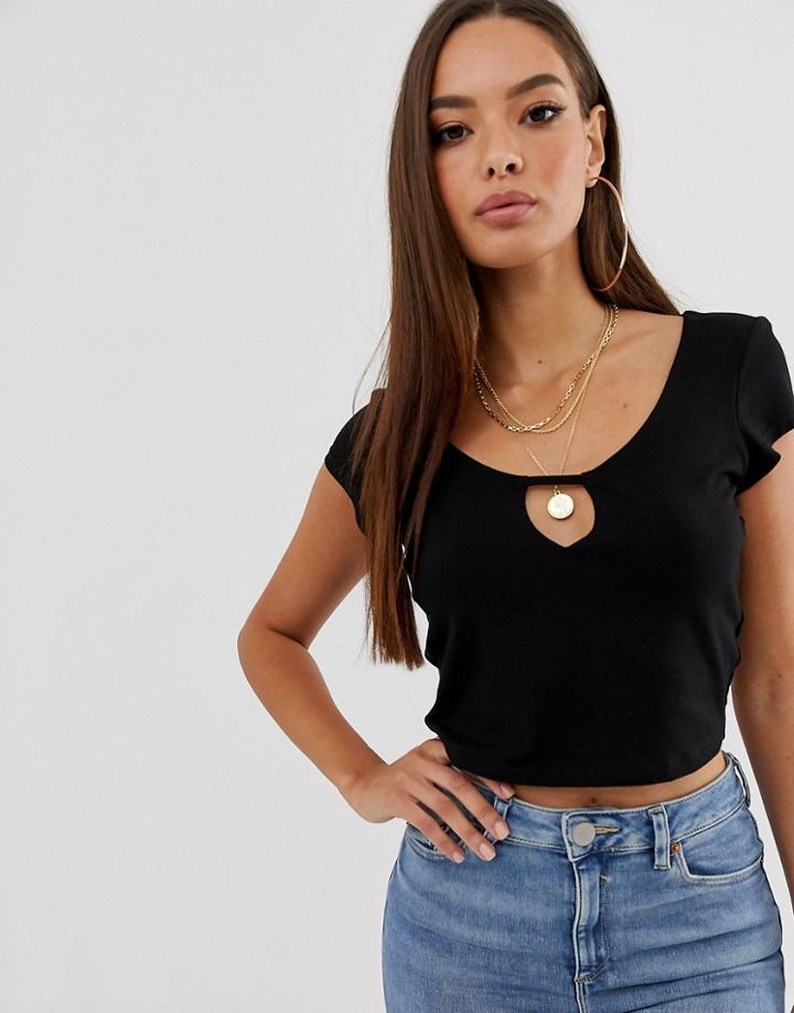 Asos Design Keyhole Crop Top In Black - Black