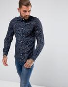 Original Penguin Paisley Heritage Slim Fit Shirt Oxford Stretch In Navy - Navy
