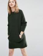 Asos Sweater Dress With Double Neck Detail With Pockets - Green