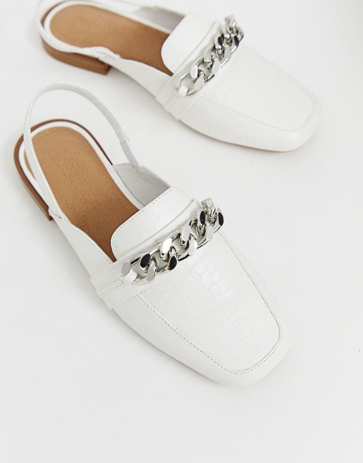 Asos Design Made Chain Detail Square Toe Loafers In White Croc - White