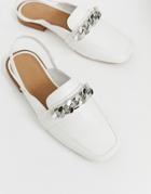 Asos Design Made Chain Detail Square Toe Loafers In White Croc - White