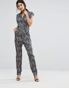 Alter Printed Cross Front Tailored Jumpsuit - Green