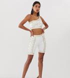 Starlet Embellished High Waist Short In White And Gold