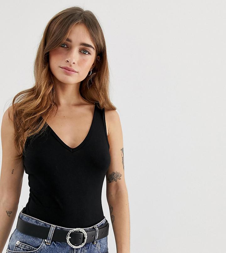 Asos Design Petite V-neck Tank Body In Black - Black