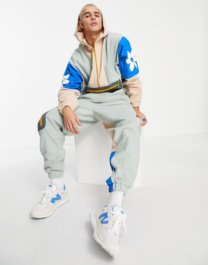 Crooked Tongues Fleece Color Blocking Sweatpants With Daisy Print In Multi - Part Of A Set