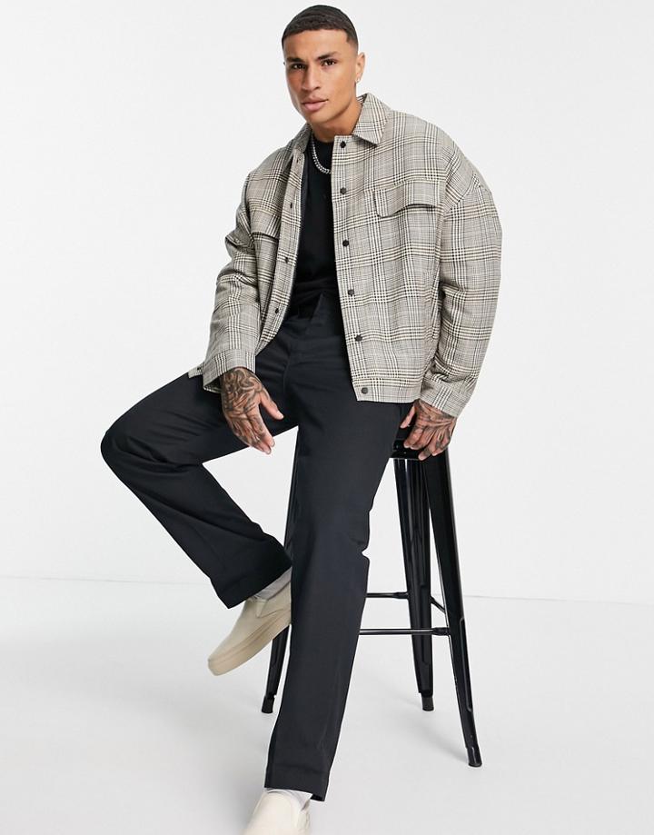 Asos Design Oversized Western Jacket In Brown Check