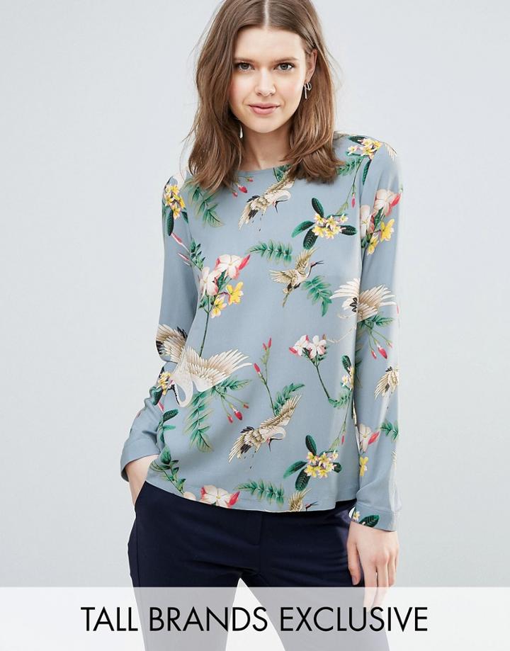 Y.a.s Tall Crane Printed Long Sleeve Top - Multi